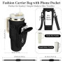 AYESY Sac de Transport de Bouteille d'eau, Noir Stanley 40oz Tumbler Sac Bouteille d'eau avec Pochette de Téléphone bandoulière