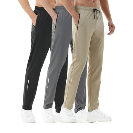 X-thud Lot de 3 pantalons de survêtement pour homme avec poches à fermeture éclair, extensibles, légers et athlétiques, pour jog