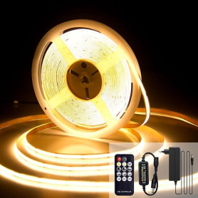 luktix Ruan LED COB 10M, Bande LED Blanc Chaud 3000K, Bande Lumineuse Dimmable, CRI92, Largeur 8mm, avec Télécommande et Aliment