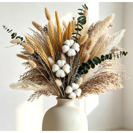 103 Pcs Bouquet Mixte de Fleurs Séchées Naturelles, Herbe de la Pampa 43 cm, pour DIY, Décoration Salon Table Bohème, Décoration