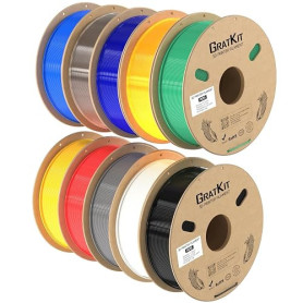 GratKit Filament PETG 1.75mm pour Imprimante 3D, 10KG Bundle, 10 Couleurs | Enroulement uniforme, Facile à imprimer, Compatible
