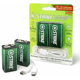 Lot de 2 batteries lithium-ion 9 V 3000 mWh rechargeables USB-C avec câble de charge, pas de boîte de charge nécessaire