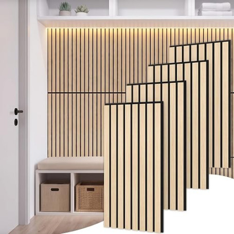TONOR Lot de 4 Panneau Muraux Decoratif Intérieure de Bois, 60 x 30cm - 0,72m², Panneaux Acoustiques 3D, Tasseau Bois Insonorisa