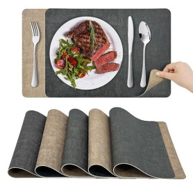 KitchenBoss Set de Table Lavable Plastique: Dessous de Table Double Face, Lot de 6 Sets de Table et Dessous de Verre (Gris Ahric