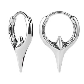 Flongo Boucles d'oreilles créoles unisexes Viking: pointe géométrique argent carré huggie boucles d'oreilles en acier inoxydable