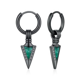 ZIPPICE Boucles d'oreilles en argent sterling 925 avec pointe de flèche - Créoles noires - Bijoux viking - Cadeau pour homme et