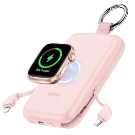 RORRY CharmGo Batterie Externe 10000mAh 20W Power Bank avec Câbles Intégrés | 3-en-1, Câbles Intégrés, Batterie Portable Porte-c