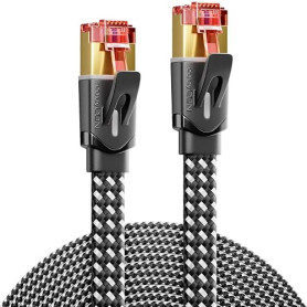 deleyCON 3,0m Câble Réseau Cat7 Plat Nylon (10 Gbps, Conducteur en Cuivre) Câble LAN Ethernet - Connecteurs RJ45 - Cordon de Bra