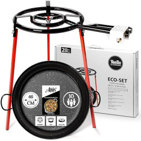 Alises - Poêle à paella en acier émaillé (46 cm) - Brûleur à gaz (40 cm) et trépied