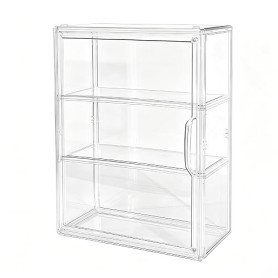 3 Tier Vitrine Acrylique pour Collection Figurine Vitrine Transparent avec Porte Magnétique Anti-Poussière Empilable Vitrine Exp