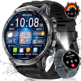 LIGE Militaire Montre Connectée Homme avec 1,85'' HD Grand Écran/LED Lampe/710mAh Batterie,Smartwatch Homme avec 100+ Modes Spor