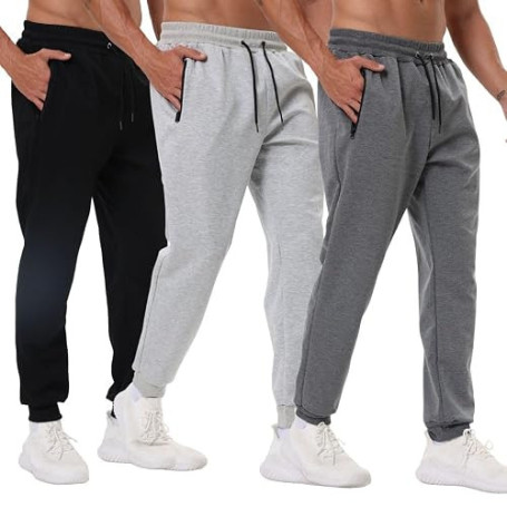 Bsrpolry Lot de 3 pantalons de survêtement athlétiques pour homme avec poches zippées, pantalon de jogging pour homme
