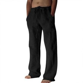 Litthing Pantalon en Lin Homme Jogging Coton Décontracté Été Pantalons Sport Yoga Taille Élastique Léger Pants avec Poches et Co