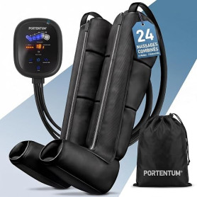 PORTENTUM Bottes pressothérapie jambes sur secteur – 8 modes et 3 intensités – Télécommande avec écran LCD – Adaptateur secteur