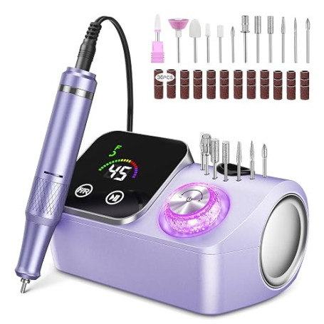 Urbuti Ponceuse pour Ongles Professionnelle 45000 RPM 36 W, Ponceuse Ongles Portable avec Écran LCD & Support et 11 Embouts,Lime
