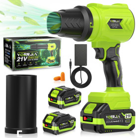VOERJIA Souffleur à feuilles 21 V avec 2 batteries de 4000 mAh et chargeur, souffleur manuel léger et nettoyeur de poussière, ré