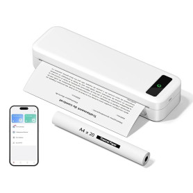 Imprimante Thermique Portable A4 Sans Encre Sans Fil Bluetooth A285M Blanc | Compatible avec iOS, Android, Imprimante pour Papie