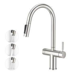 Faustina Robinet de Cuisine 3 Voies avec Douchette Extensible, 2 en 1 Mitigeur Monocommande Double Levier Robinet d'évier de Cui