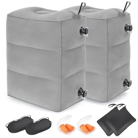 RISEPRO Lot de 2 coussins repose-pieds de voyage gonflables à 3 couches réglables en hauteur, lit d'avion, pour adultes, essenti