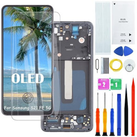 Écran d'affichage pour Samsung S21 FE 5G OLED noir avec cadre | Avec empreinte digitale，Wear Toolkit，OLED，écran HD+，écran de rem