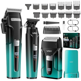 VGR 694 Tondeuse Cheveux Hommes Professionnel Kit Équipé Lames en Céramique | Tondeuse Barbe et Cheveux Homme Comprenant Station