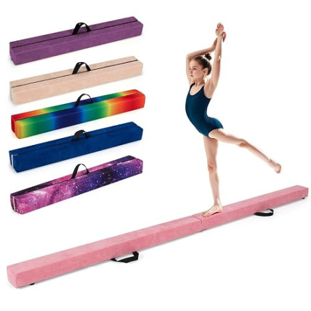 GOPLUS Poutre Gymnastique Pliable 210/240/270cm, Poutre d’Équilibre avec Patins Antidérapants, Surface Suède, Base en Pin Solide