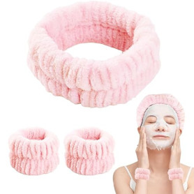 Bighan Set de Bandeau et Bracelets de Lavage de Visage, Poignets de Maquillage Absorbants, Bandeau de Soin Elastique pour Lavage