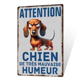 Plaque Murale Décorative en Métal, Citations et Animaux Humoristiques, Aluminium (Attention Chien)