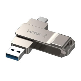 Lexar D40E Double Clé USB 3.2 Type-C, USB-A/C, 64Go, Champagne Argent | clé USB-C Flash Drive Matériau métallique Pivotant Conce