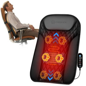 COMFIER Coussin de massage Shiatsu pour dos, ultra-mince avec chaleur | 20 têtes de massage flexibles, 3 modes de massage, cuir