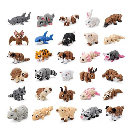 Dixiwuje 21 Mini Figurines d'animaux imprimées en 3D articulées | 21 mini-figurines d'animaux issues de l'impression 3D, articul