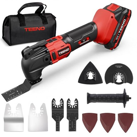 TEENO Outil Multifonction Oscillant Sans Fil 20V, Brushless Outil Multifonction Sans Fil avec 6 Vitesses Variables, 8500-21000 t
