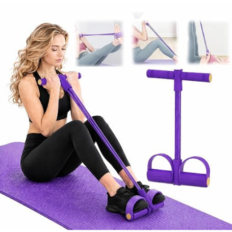 Beautisson Corde de Tension Multifonctionnelle Élastique Fitness avec Pédales et Poignées - Bande de Résistance Musculation, 6 T