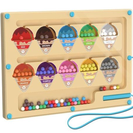 Jouet Labyrinthe Magnétique Enfant,Jeux Montessori 3 Ans en Bois Apprendre Les Couleurs Jeu de Comptage,Crème Glacée Jeux Aimant