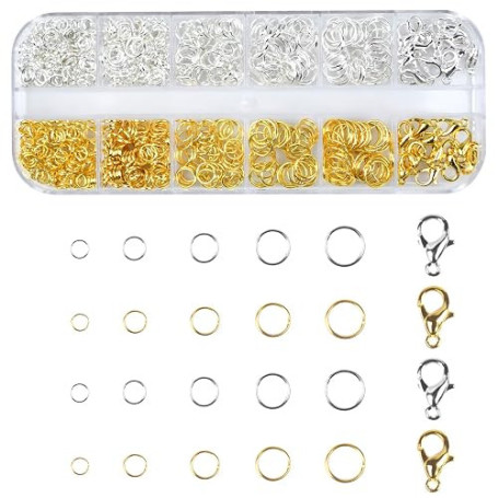 Lot de 600 anneaux ouverts en acier inoxydable - Accessoires de fabrication de bijoux - 4 à 8 mm - Doré et argenté - Kit de répa