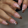Faux Ongles Court MouyouGlow,Amande Nude Rose Leopard French Fleurs de Cymbidium Fleurs Ressort Automne Press on Nails avec Coll