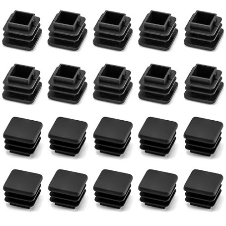 QWORK® 20 PCS 2 x 2 cm Embout de Bouchon en Plastique Noir carré pour Tube de Tuyau, Jambe de Chaise