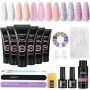 Phoenixy Kit Ongle Gel U V Complet 6 Couleurs Kit Ongle Gel Base et Top Coat Gel d'Extension pour Débutants DIY Nail Art à La Ma