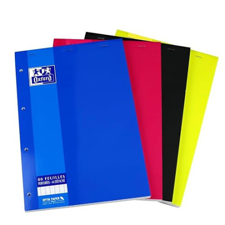 Oxford School Lot de 5 Bloc-notes Grands carreaux Seyès 160 pages A4+ Couleurs Assorties