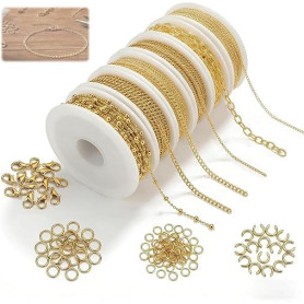 DKLUOLAN Lot de 6 Rouleaux de Chaîne à Maillons Dorés – Chaine Acier Inoxydable Doré, Chaine Fabrication Bijoux