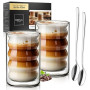 ElbFuchs® Set de tasse double paroi Latte Macchiato [2×400 ml] verres isothermes transparents avec cuillères | pour cappuccino,