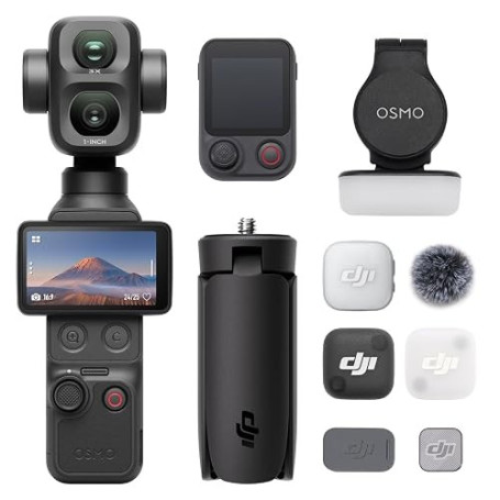 DJI Bundle Vlog Osmo Pocket 4P, caméra vlog à Double Objectif | Zoom optique 3×, 4K/240 ips, plage dynamique de 17 stops, stocka