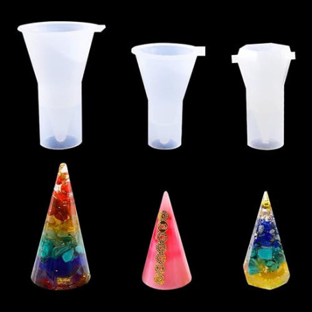 DIYBravo 3 Moules Résine Époxy Cône Hexagonal Pyramide Silicone Pendentif Cube Moule Résine (Trasparente)