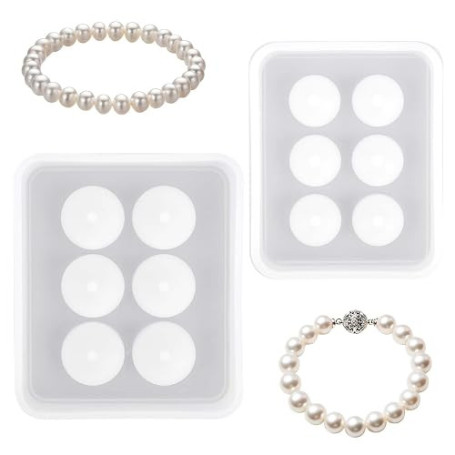 2pcs Moules en Silicone perles pour Fabrication Bijoux Résine Époxy, Sphère 2 cm & 1,5 cm Moules Coulée Résine avec Trou Ensembl