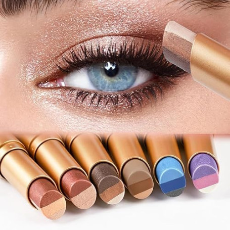 6Pcs Fard à Paupières 3-Couleur Shimmer Gradient Crayon à Paupières,Ombre à Paupières Crème Mate et Irisée