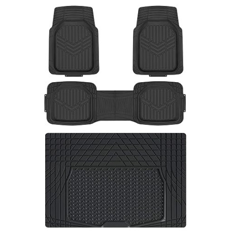 Amazon Basics Lot de 4 tapis de sol et de coffre robustes en PVC pour voitures, SUV, fourgonnettes toutes saisons, Noir