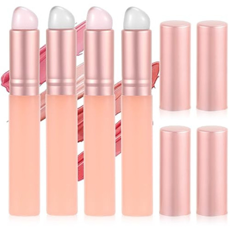 Ymapinc Lot de 4 pinceaux à lèvres réutilisables en silicone avec couvercle Rose