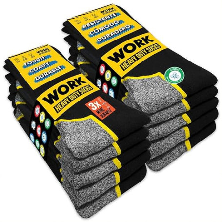 SOXCO 10 Paires Chaussettes de travail noires homme, mi-mollet | Technologie DRI-WIK d’évacuation de l’humidité | Ultra douce et