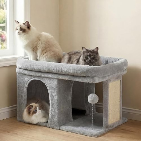 Heybly Arbre à Chat, Tour de 35 cm avec Grande Plateforme de Repos et Cabane pour Chats Adultes d'Intérieur, Poteaux à Griffes e