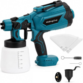 MidingChai Pistolet a Peinture sans Fil 1000 ML, pour Batterie Makita 18V | Buse en laiton, Écran d'Affichage Numérique, Éclaira